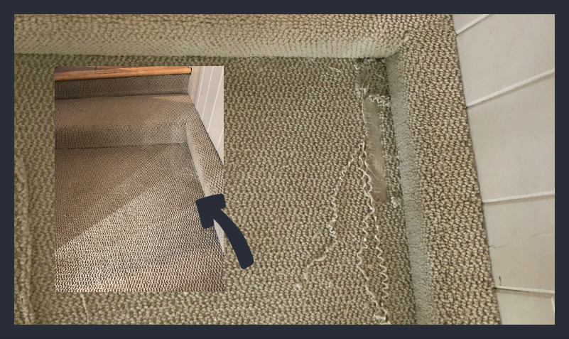 Hole in carpet being repaird with carpet patch